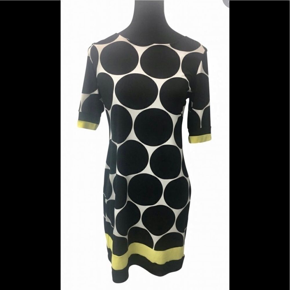 Karin Stevens Kameez Dress Black White Dots Yellow Border Size 10